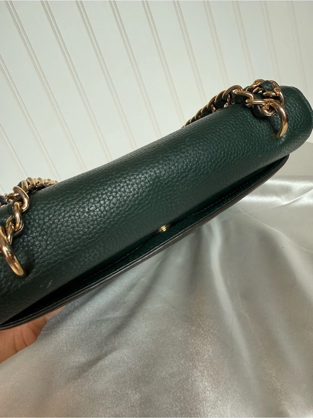 Tory Burch Miller Forest Green Pebbled Leather Chain Shoulder Bag 2019